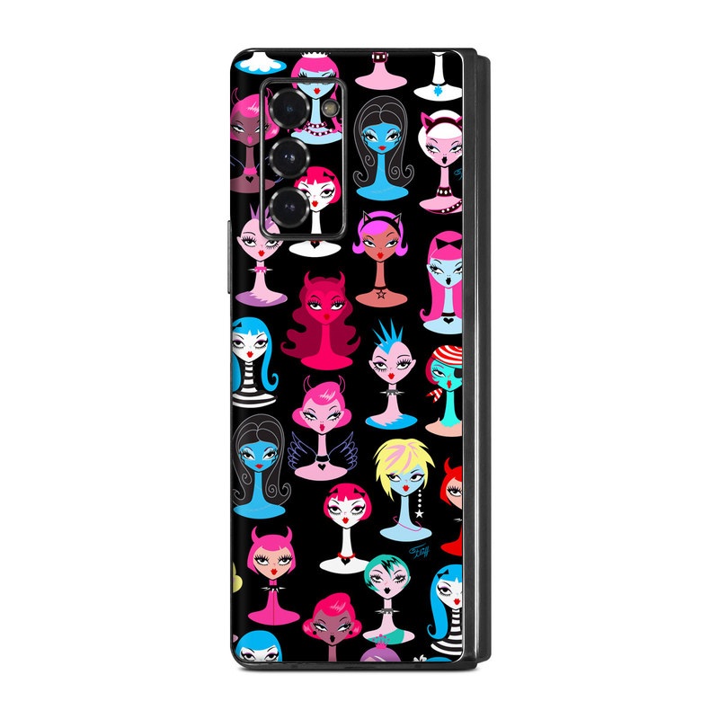 Samsung Galaxy Z Fold2 Skin design of Facial expression, Product, Font, Pink, Red, Magenta, Material property, Pattern, Fictional character, Illustration, with black, pink, blue, brown, red, green, white, yellow colors