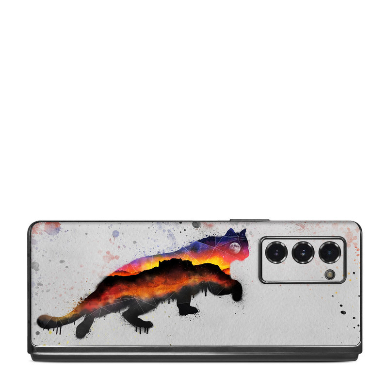 Samsung Galaxy Z Fold2 Skin design of Illustration, Watercolor paint, Art, Tail, Painting, Drawing, Acrylic paint, Geological phenomenon, Red fox, Paint, with gray, black, red, yellow, orange, white colors