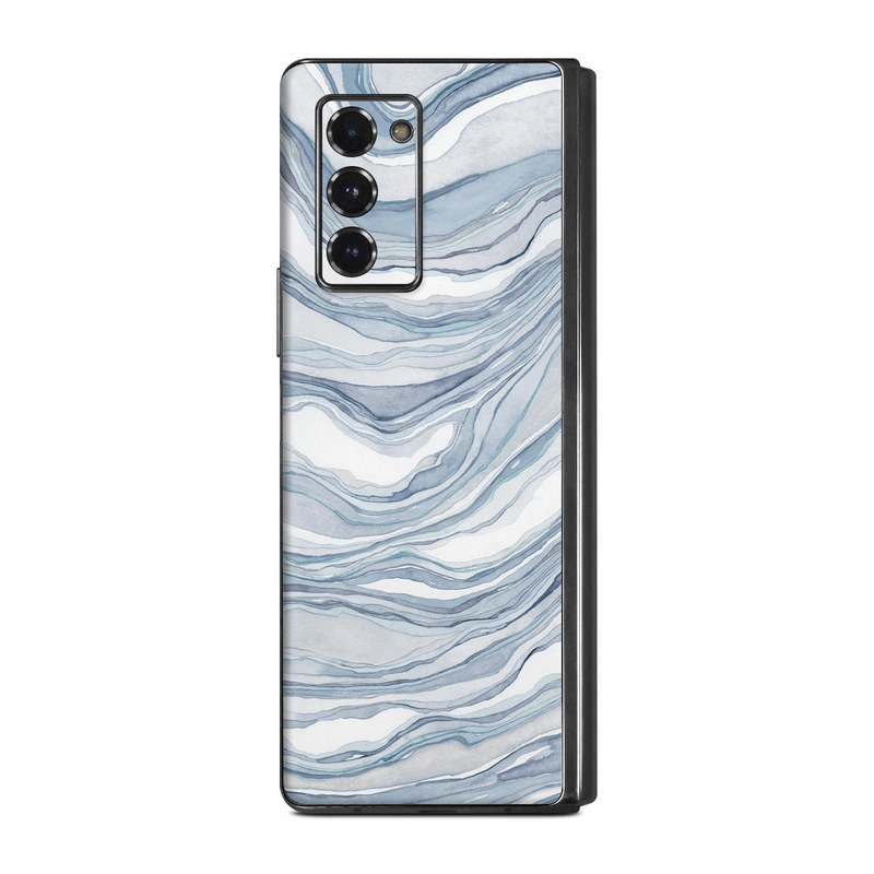 Samsung Galaxy Z Fold2 Skin design of Water, Liquid, Azure, Fluid, Grey, Aqua, Pattern, Wind wave, Electric blue, Wind, with blue, white colors