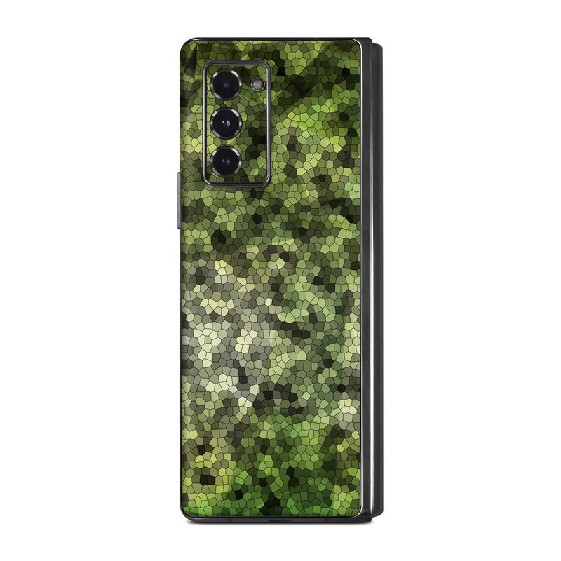 Samsung Galaxy Z Fold2 Skin design of Green, Grass, Leaf, Plant, Pattern, Groundcover, with black, white, green, gray colors