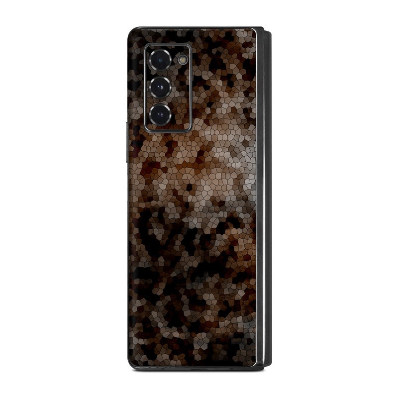 Samsung Galaxy Z Fold2 Skin design of Brown, Design, Soil, Pattern, Rock, Rust, Granite, Metal, with black, white, gray, brown colors