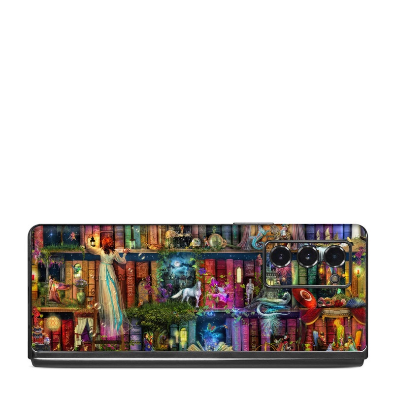 Samsung Galaxy Z Fold2 Skin design of Painting, Art, Theatrical scenery, with black, red, gray, green, blue colors