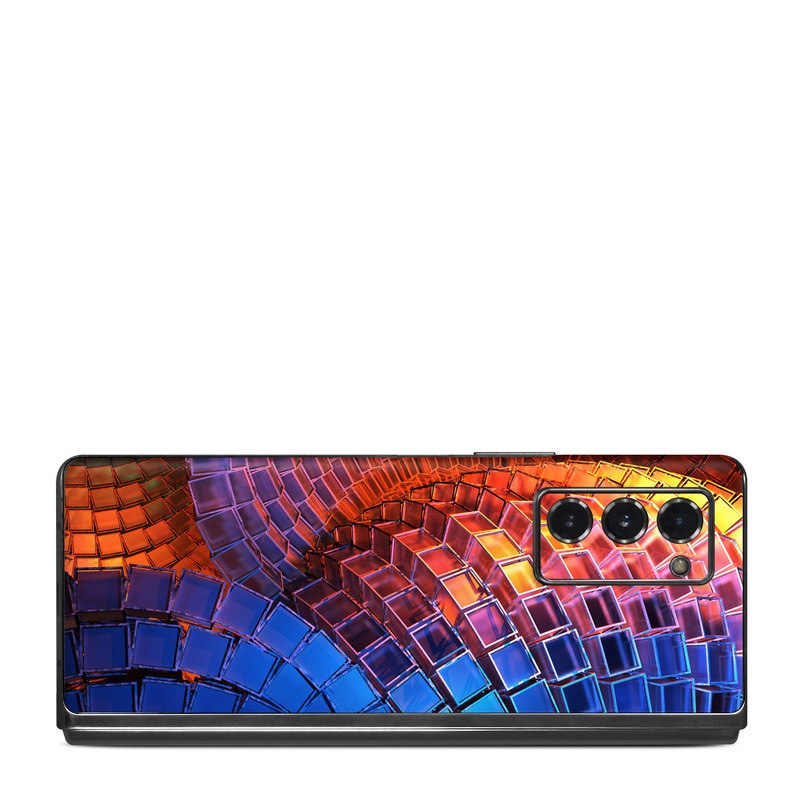 Samsung Galaxy Z Fold2 Skin design of Blue, Red, Orange, Light, Pattern, Architecture, Design, Fractal art, Colorfulness, Psychedelic art, with black, red, blue, purple, gray colors