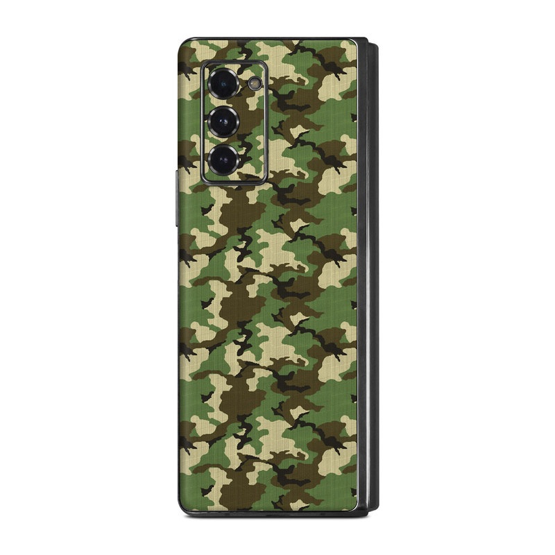 Samsung Galaxy Z Fold2 Skin design of Military camouflage, Camouflage, Clothing, Pattern, Green, Uniform, Military uniform, Design, Sportswear, Plane, with black, gray, green colors