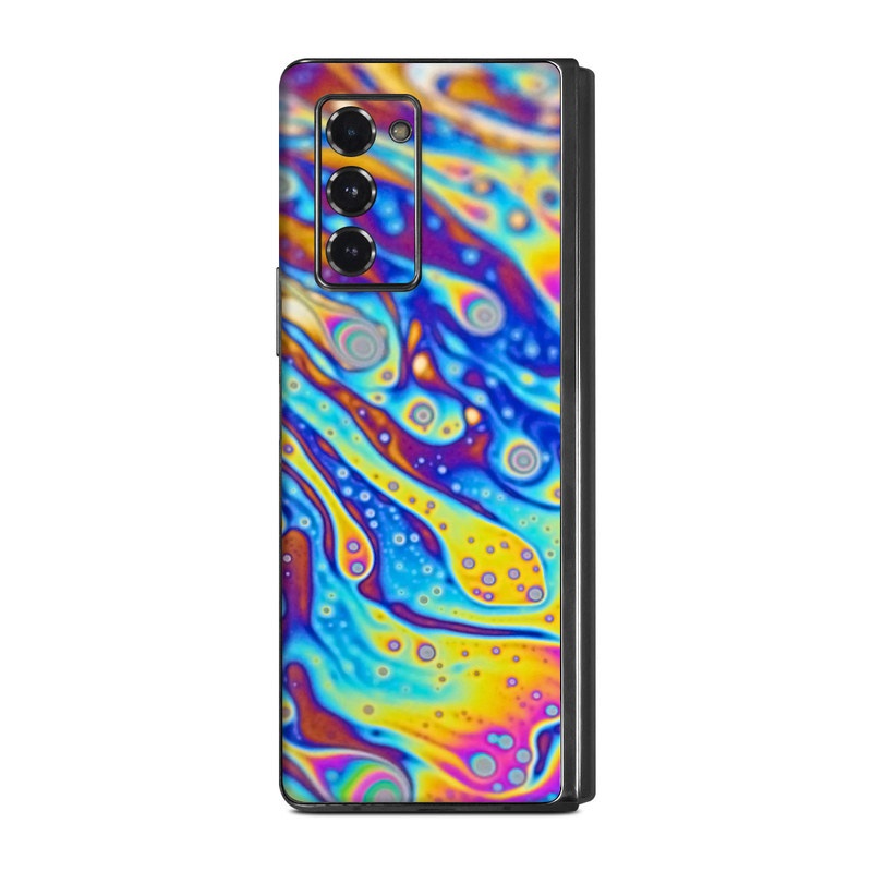 Samsung Galaxy Z Fold2 Skin design of Psychedelic art, Blue, Pattern, Art, Visual arts, Water, Organism, Colorfulness, Design, Textile, with gray, blue, orange, purple, green colors