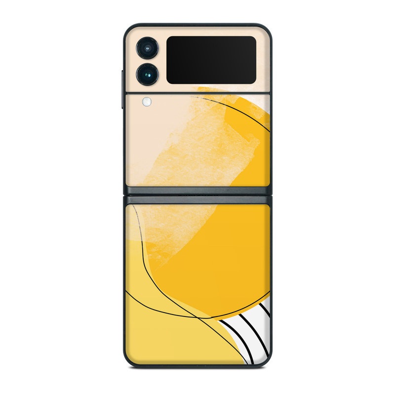 Samsung Galaxy Z Flip3 Skin design of Yellow, Line, Illustration, Graphics, with white, black, brown, yellow colors