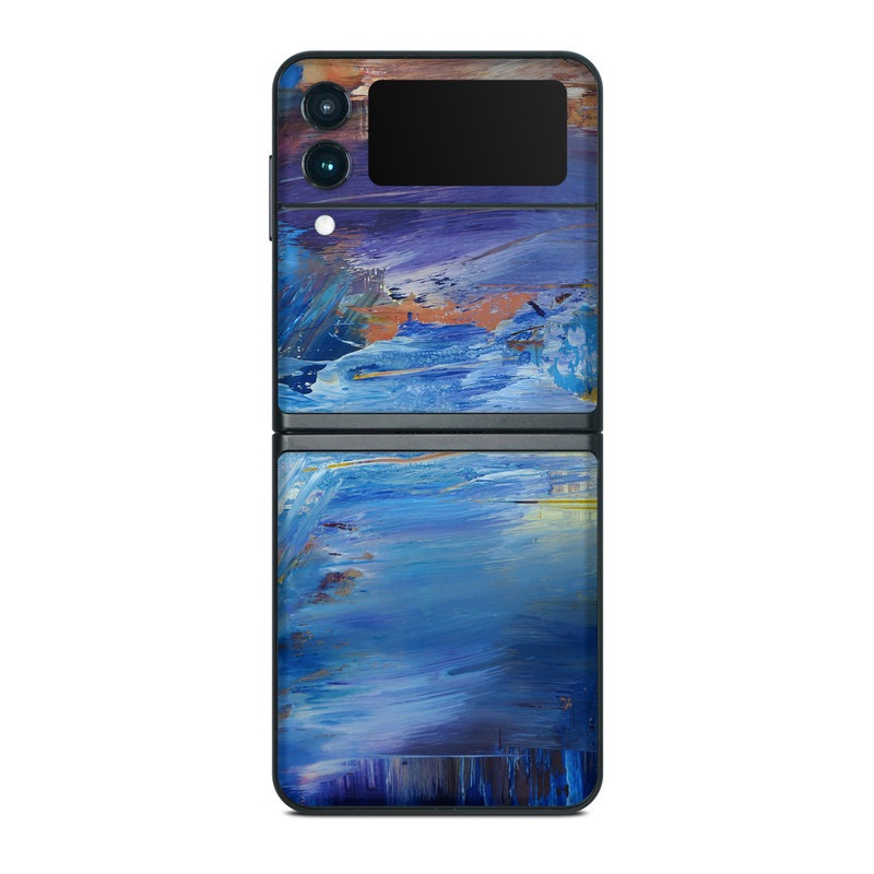 Samsung Galaxy Z Flip3 Skin design of Painting, Blue, Modern art, Acrylic paint, Sky, Watercolor paint, Art, Visual arts, Paint, Electric blue, with blue, purple, yellow, brown, orange, black colors