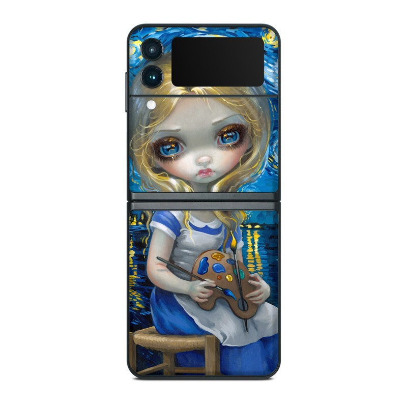 Samsung Galaxy Z Flip3 Skin design of Blue, Illustration, Cg artwork, Doll, Art, Acrylic paint, Painting, Toy, Fictional character, Visual arts, with blue, yellow, white, brown, red colors