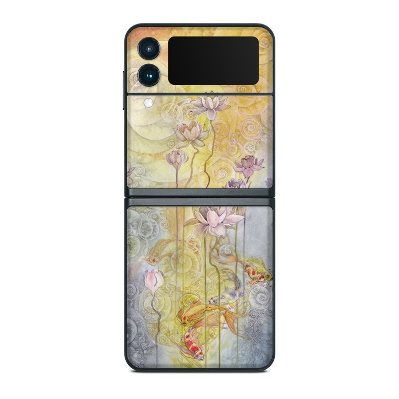 Samsung Galaxy Z Flip3 Skin design of Watercolor paint, Painting, Art, Yellow, Flower, Acrylic paint, Floral design, Visual arts, Modern art, Illustration, with blue, red, orange, pink, yellow colors