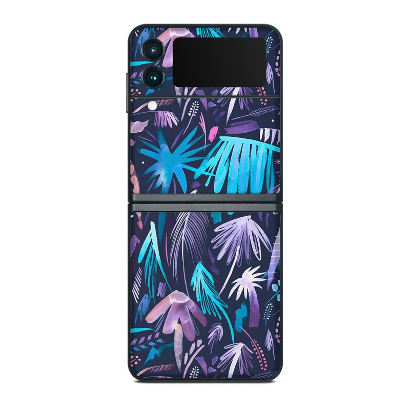 Samsung Galaxy Z Flip3 Skin design of Purple, Blue, Graffiti, Pattern, Psychedelic art, Art, Violet, Lilac, Design, Electric blue, with blue, purple, black, white, pink colors