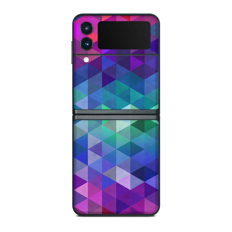 Samsung Galaxy Z Flip3 Skin design of Purple, Violet, Pattern, Blue, Magenta, Triangle, Line, Design, Graphic design, Symmetry, with blue, purple, green, red, pink colors