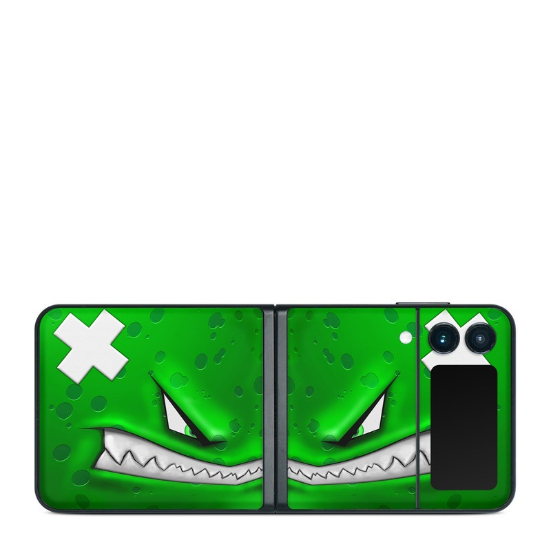 Samsung Galaxy Z Flip3 Skin design of Green, Font, Animation, Logo, Graphics, Games, with green, white colors