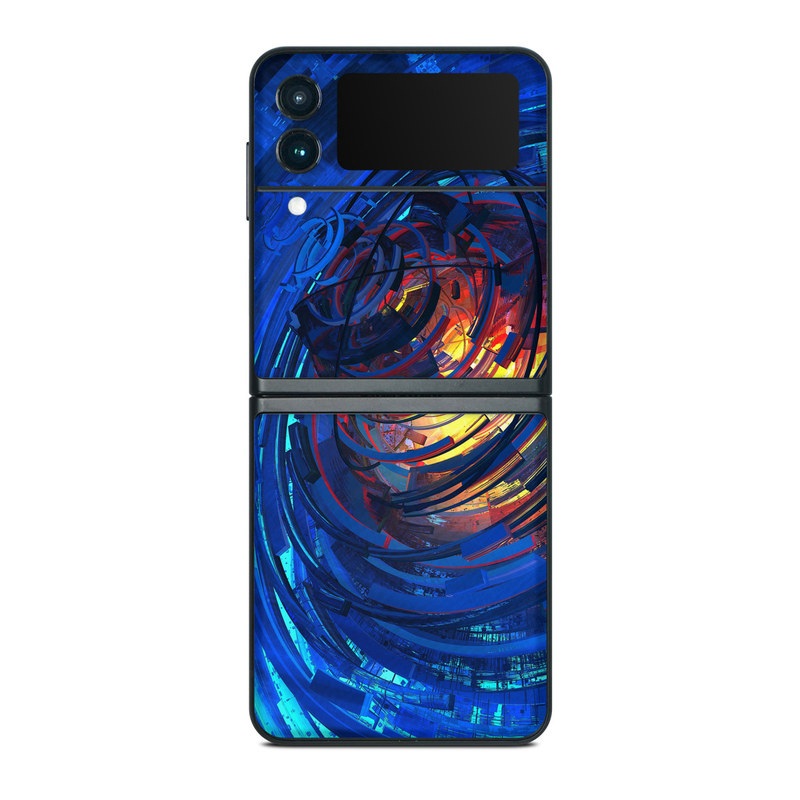 Samsung Galaxy Z Flip3 Skin design of Blue, Water, Circle, Vortex, Electric blue, Wave, Liquid, Graphics, Pattern, Colorfulness, with blue, orange, yellow colors