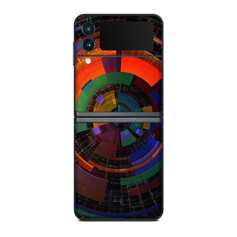 Samsung Galaxy Z Flip3 Skin design of Colorfulness, Pattern, Circle, Design, Architecture, Symmetry, Art, Spiral, Psychedelic art, with black, red, blue, green, orange, brown colors