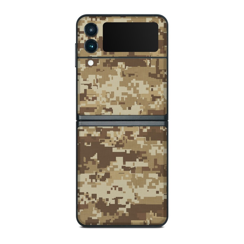 Samsung Galaxy Z Flip3 Skin design of Military camouflage, Brown, Pattern, Camouflage, Wall, Beige, Design, Textile, Uniform, Flooring, with brown colors