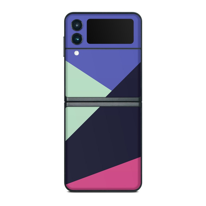 Samsung Galaxy Z Flip3 Skin design of Purple, Violet, Line, Magenta, Graphic design, Triangle, Pattern, Design, Material property, Font, with black, blue, green, pink colors