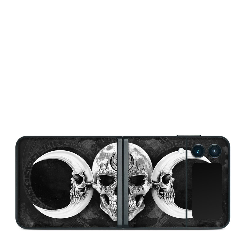 Samsung Galaxy Z Flip3 Skin design of Bone, Skull, Darkness, Monochrome, Black-and-white, Circle, Symmetry, Visual Arts, Illustration, Skeleton, Drawing, with black, white, gray colors
