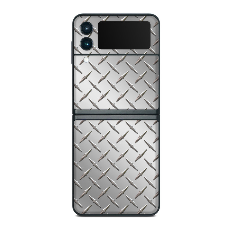Samsung Galaxy Z Flip3 Skin design of Pattern, Metal, Line, Design, Steel, Parallel, Tile, Beige, Flooring, with gray colors