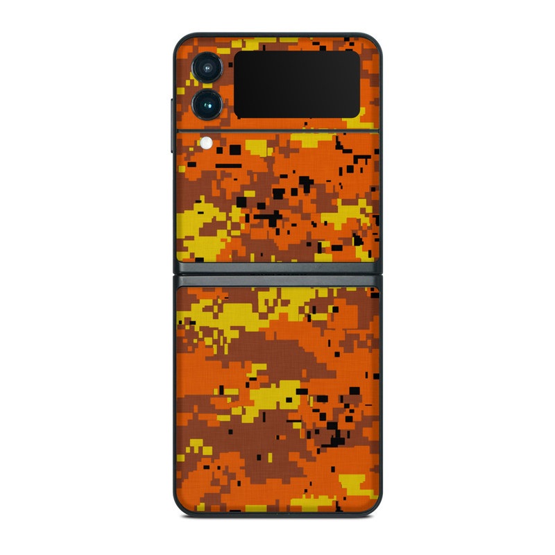 Samsung Galaxy Z Flip3 Skin design of Orange, Yellow, Leaf, Tree, Pattern, Autumn, Plant, Deciduous, with red, green, black colors