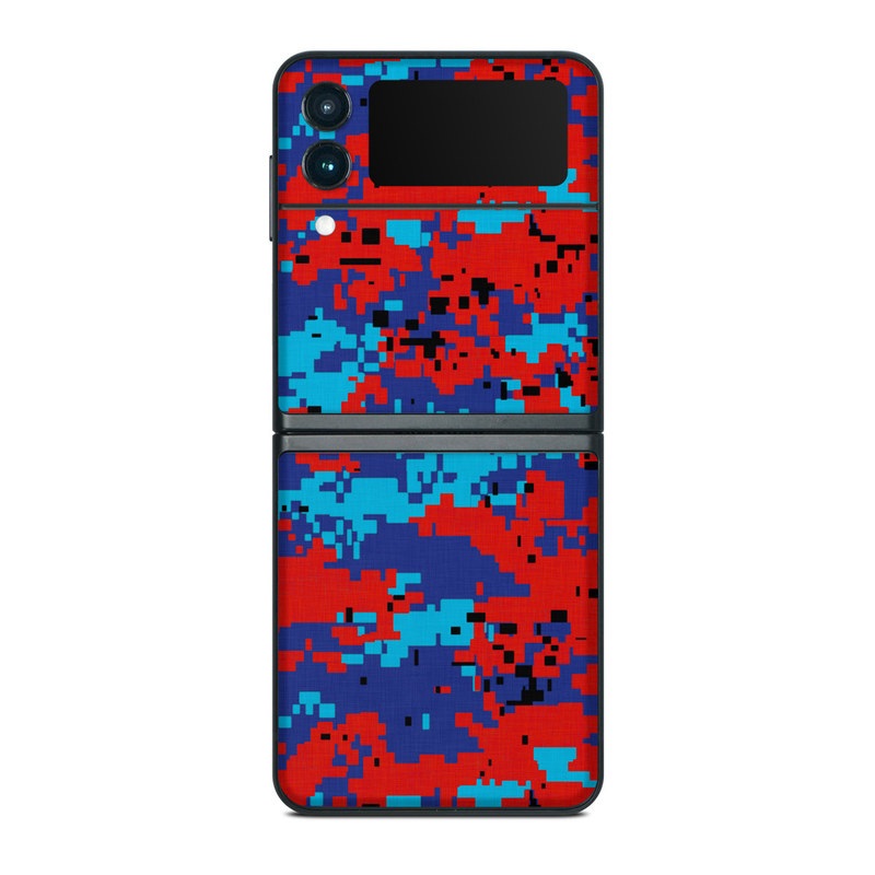 Samsung Galaxy Z Flip3 Skin design of Blue, Red, Pattern, Textile, Electric blue, with blue, red colors