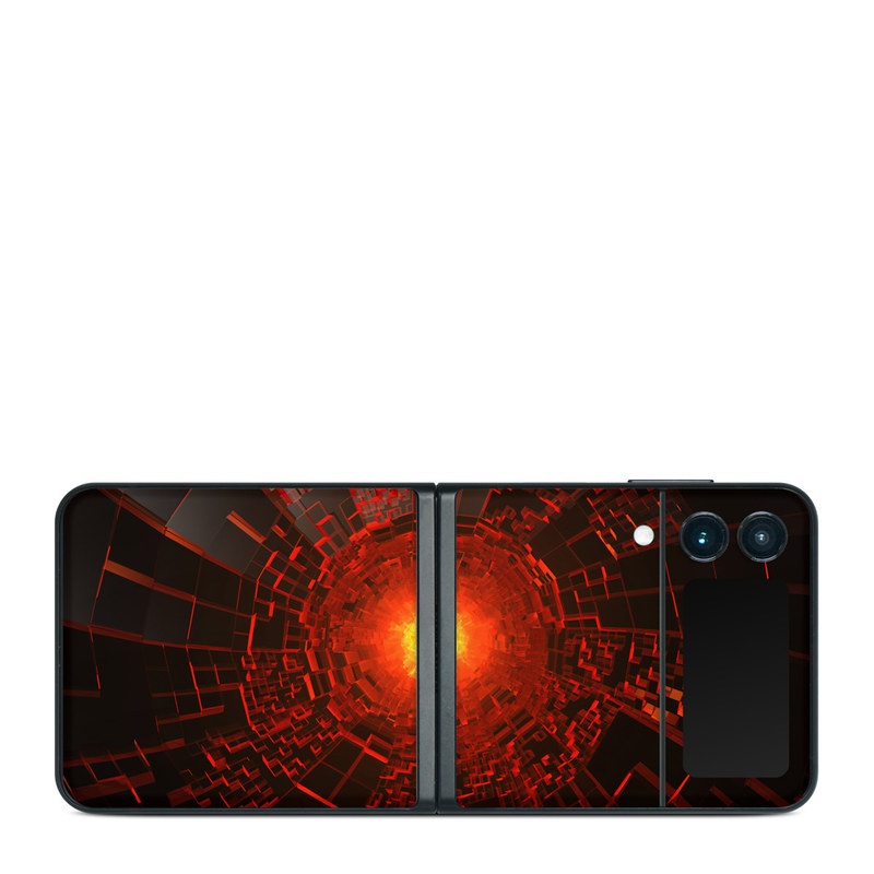Samsung Galaxy Z Flip3 Skin design of Red, Fractal art, Light, Circle, Design, Art, Graphics, Symmetry, Pattern, Space, with black, red colors