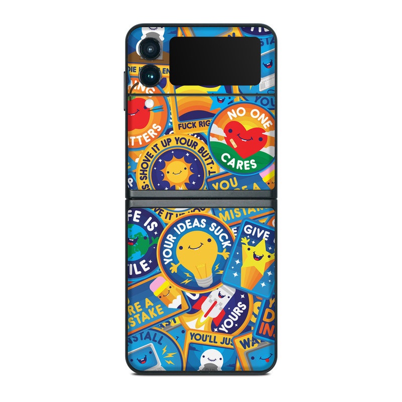 Samsung Galaxy Z Flip3 Skin design of Pattern, Visual arts, Design, Art, Mosaic, Psychedelic art, with blue, yellow, orange, white, green, red, gray colors