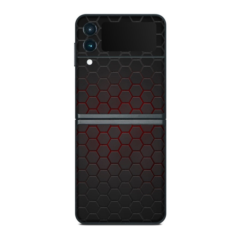 Samsung Galaxy Z Flip3 Skin design of Black, Pattern, Metal, Design, Mesh, Carbon, Space, Wallpaper, with black, red colors