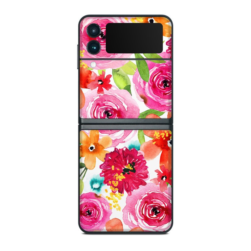 Samsung Galaxy Z Flip3 Skin design of Flower, Cut flowers, Floral design, Plant, Pink, Bouquet, Petal, Flower Arranging, Artificial flower, Clip art, with pink, red, green, orange, yellow, blue, white colors