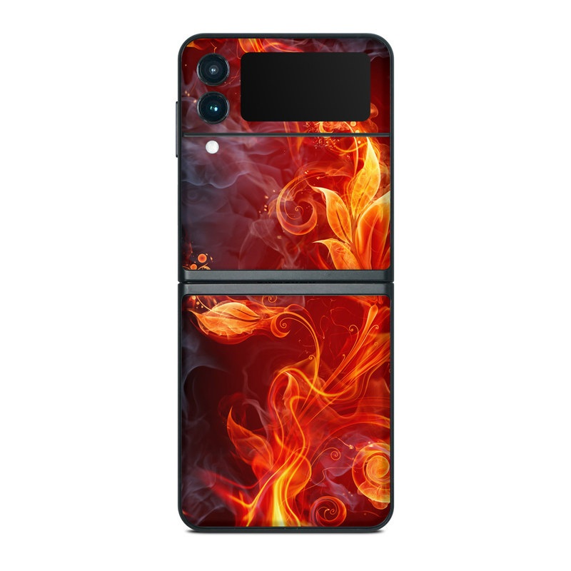 Samsung Galaxy Z Flip3 Skin design of Flame, Fire, Heat, Red, Orange, Fractal art, Graphic design, Geological phenomenon, Design, Organism, with black, red, orange colors