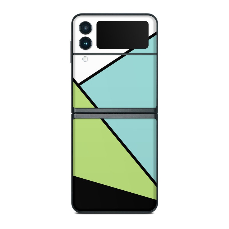 Samsung Galaxy Z Flip3 Skin design of Green, Line, Blue, Triangle, Design, Parallel, Pattern, Graphic design, Slope, with white, black, green, blue colors