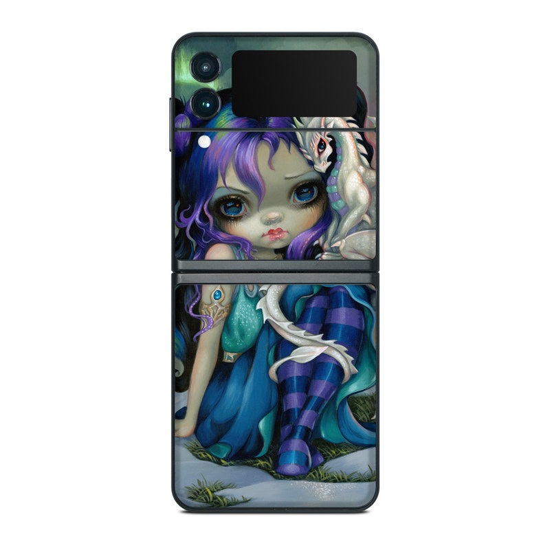 Samsung Galaxy Z Flip3 Skin design of Illustration, Fictional character, Cg artwork, Art, Mythology, Anime, Mythical creature, with green, blue, purple, yellow, red, white colors