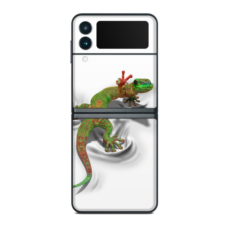 Samsung Galaxy Z Flip3 Skin design of Lizard, Reptile, Gecko, Scaled reptile, Green, Iguania, Animal figure, Wall lizard, Fictional character, Iguanidae, with white, gray, black, red, green colors