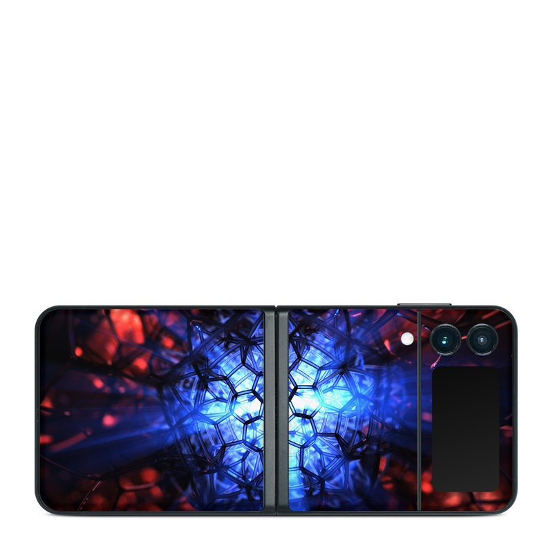 Samsung Galaxy Z Flip3 Skin design of Blue, Fractal art, Red, Light, Pattern, Lighting, Art, Kaleidoscope, Design, Psychedelic art, with black, blue, red colors