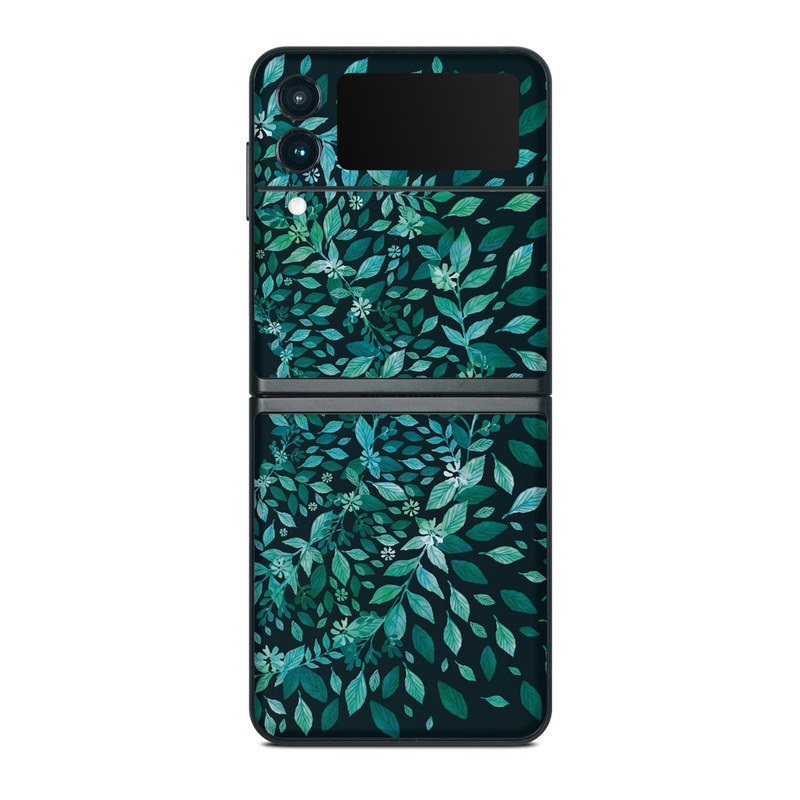 Samsung Galaxy Z Flip3 Skin design of Green, Aqua, Organism, Turquoise, Natural environment, Teal, Marine biology, Water, Leaf, Plant, with black, green, white colors