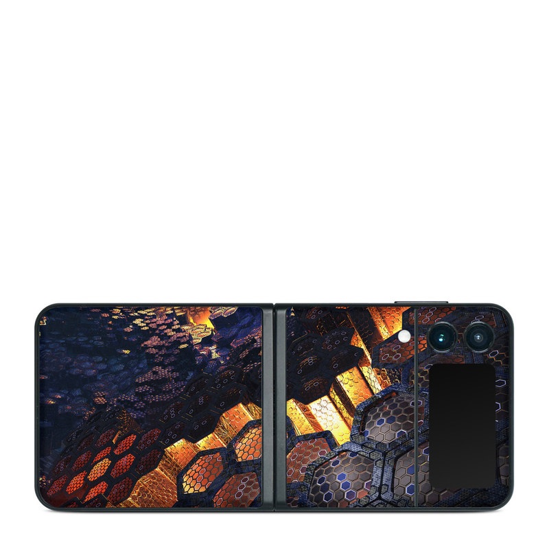Samsung Galaxy Z Flip3 Skin design of Geological phenomenon, Sky, Water, Cobblestone, Rock, Reflection, Colorfulness, World, Art, with black, red, green colors