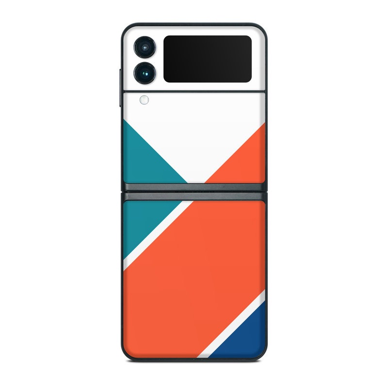 Samsung Galaxy Z Flip3 Skin design of Blue, Orange, Line, Turquoise, Flag, Electric blue, Pattern, Parallel, with white, blue, red, orange, green colors