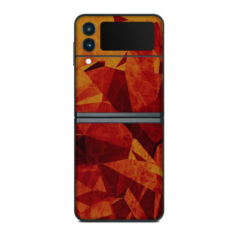 Samsung Galaxy Z Flip3 Skin design of Orange, Red, Yellow, Triangle, Pattern, Amber, Design, Art, Visual arts, Modern art, with black, orange, yellow colors