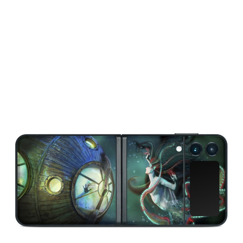 Samsung Galaxy Z Flip3 Skin design of Cg artwork, Illustration, Art, Fictional character, Fiction, Space, Fractal art, Graphic design, Mythology, Graphics, with black, gray, blue, green colors
