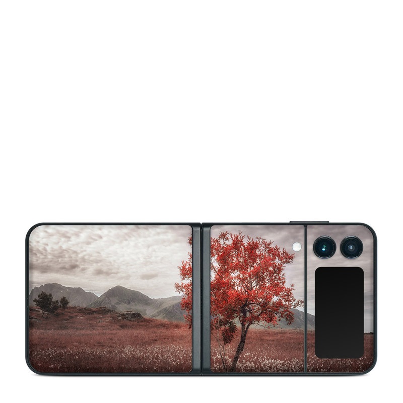 Samsung Galaxy Z Flip3 Skin design of Natural landscape, Nature, Tree, Sky, Red, Natural environment, Atmospheric phenomenon, Leaf, Cloud, Woody plant, with black, gray, red colors