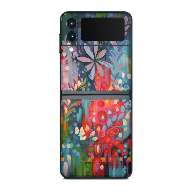 Samsung Galaxy Z Flip3 Skin design of Painting, Modern art, Acrylic paint, Art, Visual arts, Watercolor paint, Child art, Flower, Plant, Tree, with blue, red, orange, purple, yellow, pink, green colors