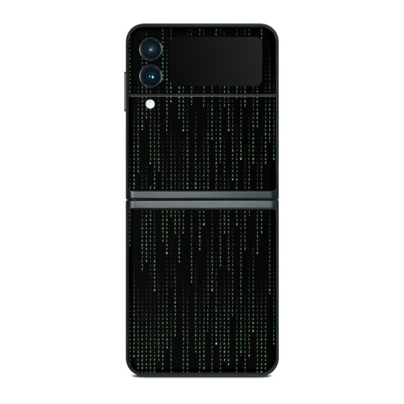 Samsung Galaxy Z Flip3 Skin design of Green, Black, Pattern, Symmetry, with black colors