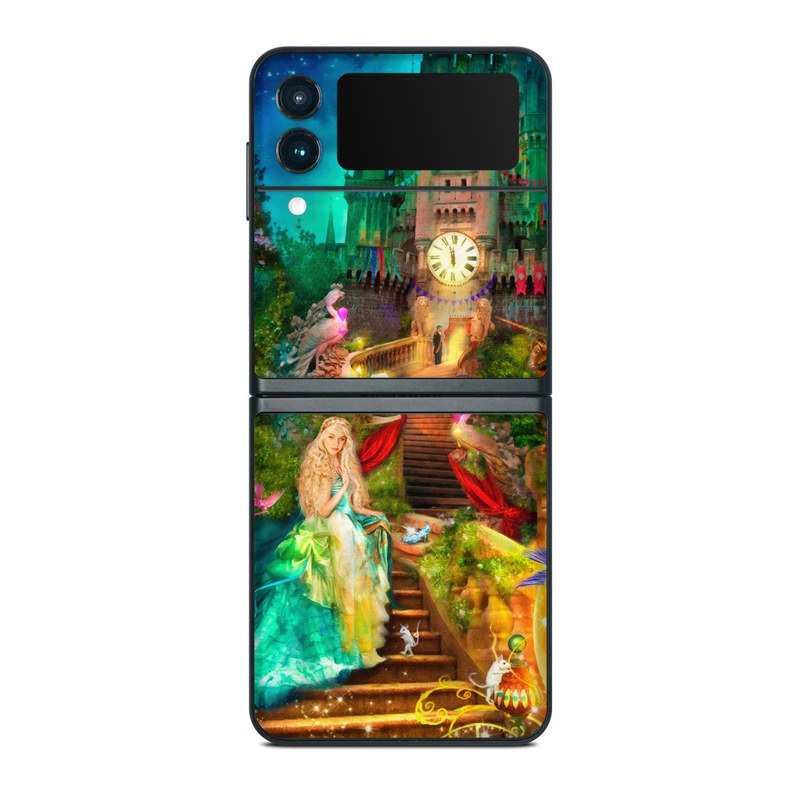 Samsung Galaxy Z Flip3 Skin design of Mythology, Adventure game, World, Fictional character, Theatrical scenery, Art, with yellow, orange, blue, green, red, purple, white, black colors
