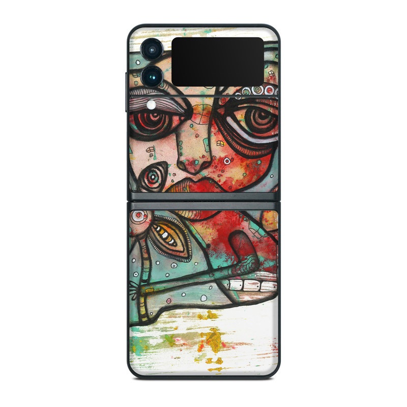 Samsung Galaxy Z Flip3 Skin design of Modern art, Art, Painting, Illustration, Visual arts, Psychedelic art, Acrylic paint, Watercolor paint, Graffiti, Drawing, with gray, black, red, green, blue, white colors