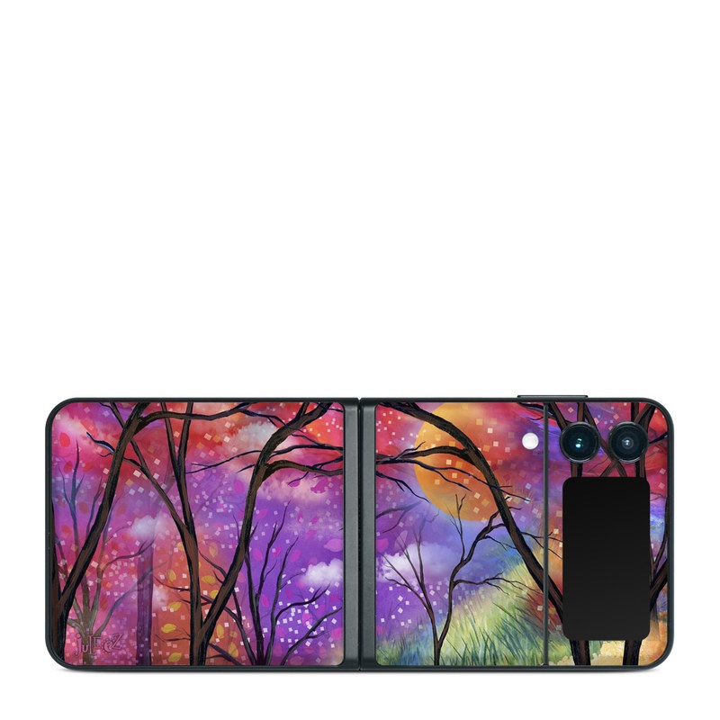 Samsung Galaxy Z Flip3 Skin design of Nature, Tree, Natural landscape, Painting, Watercolor paint, Branch, Acrylic paint, Purple, Modern art, Leaf, with red, purple, black, gray, green, blue colors