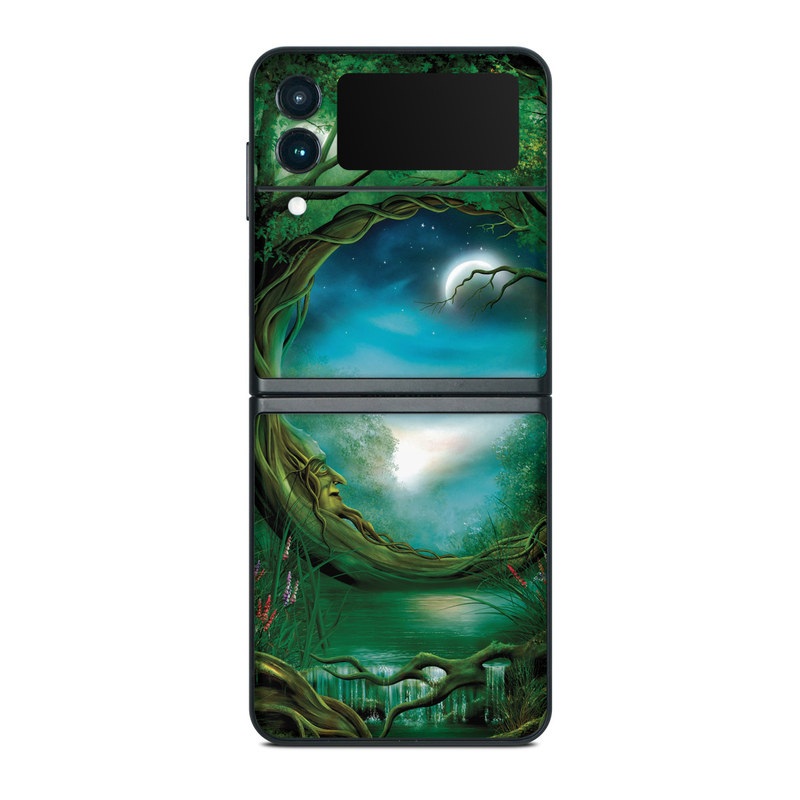 Samsung Galaxy Z Flip3 Skin design of Fractal art, Art, Organism, Fictional character, Earth, Cg artwork, with black, blue, green, gray colors