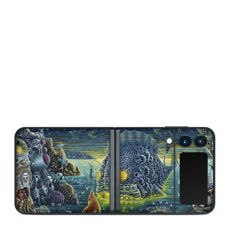Samsung Galaxy Z Flip3 Skin design of Organism, Water, Illustration, Art, Painting, Cg artwork, Fiction, Fictional character, Marine biology, Mythology, with black, gray, blue, green colors