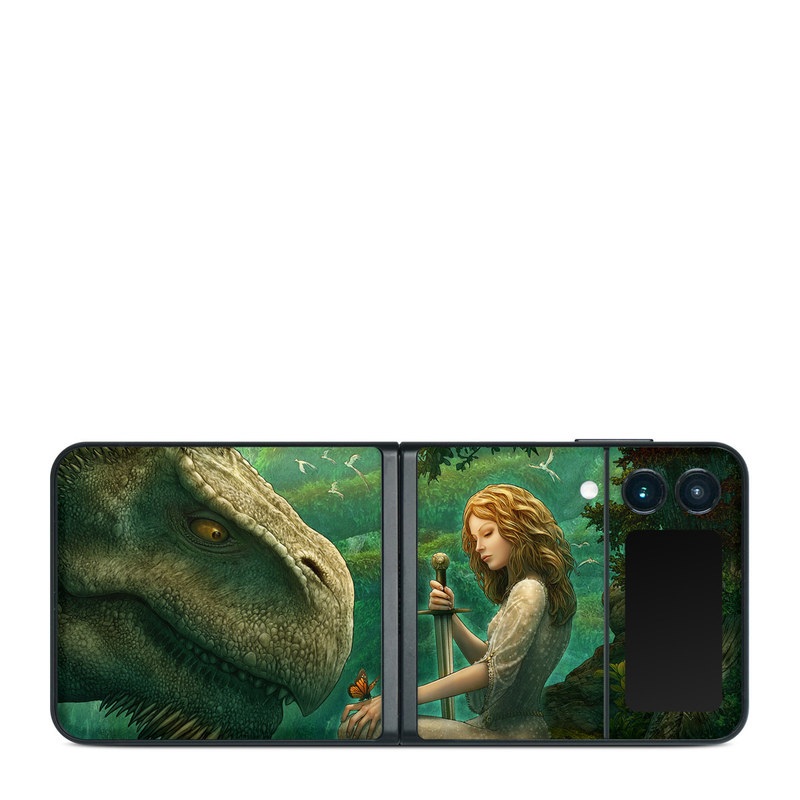Samsung Galaxy Z Flip3 Skin design of Dinosaur, Cg artwork, Mythology, Fictional character, Troodon, Extinction, Velociraptor, Illustration, Animated cartoon, Tyrannosaurus, with black, green, gray, red colors