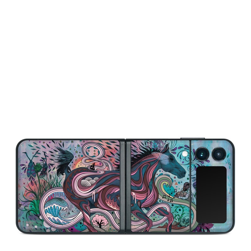 Samsung Galaxy Z Flip3 Skin design of Illustration, Art, Visual arts, Graphic design, Fictional character, Psychedelic art, Pattern, Drawing, Painting, Mythology, with gray, black, blue, red, purple colors