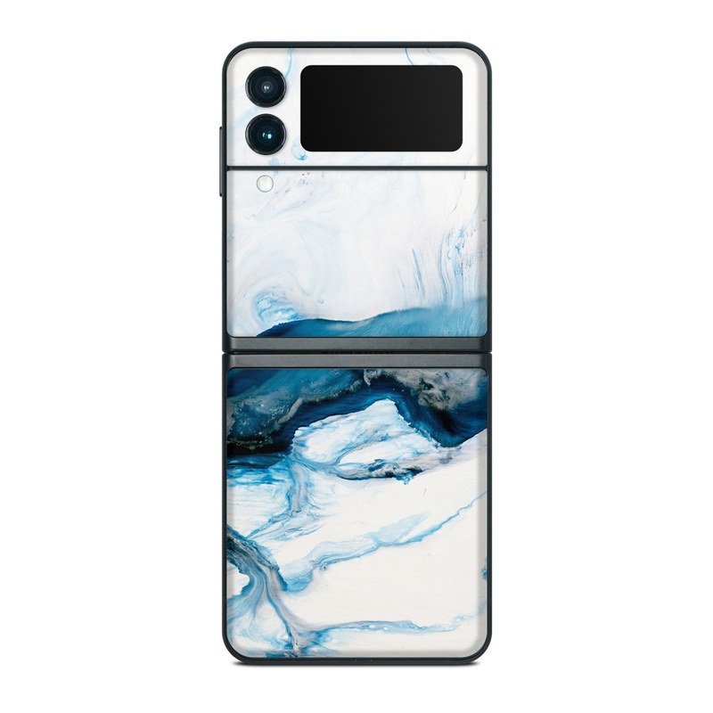 Samsung Galaxy Z Flip3 Skin design of Glacial landform, Blue, Water, Glacier, Sky, Arctic, Ice cap, Watercolor paint, Drawing, Art, with white, blue, black colors