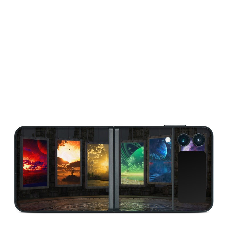 Samsung Galaxy Z Flip3 Skin design of Light, Lighting, Water, Sky, Technology, Night, Art, Geological phenomenon, Electronic device, Glass with black, red, green, blue colors